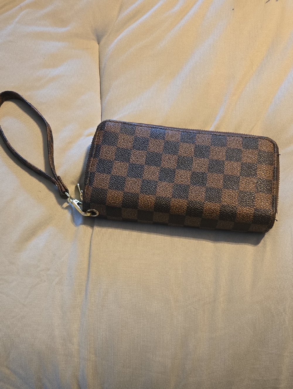 Designer Brown Checkered Wristlet Wallet